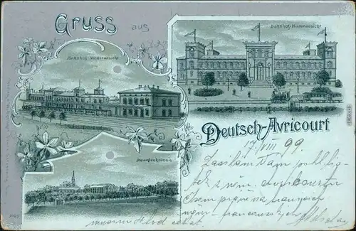 Avricourt (Meurthe-et-Moselle) Litho: Mond - Bahnhof, Stadt 1899 