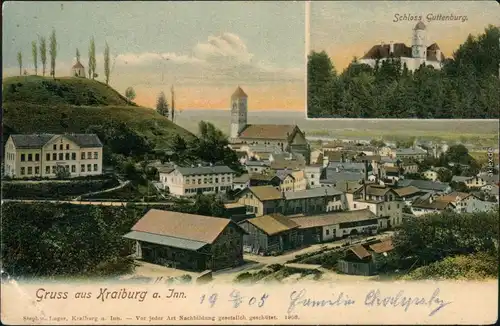 Ansichtskarte Kraiburg am Inn 2 Bild: Stadtpartie und Schloß 1905 