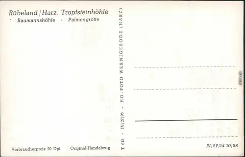 Ansichtskarte Rübeland Baumannshöhle - Palmengrotte 1958