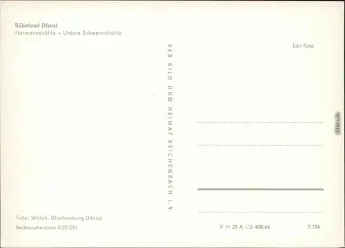 Ansichtskarte Rübeland Hermannshöhle - untere Schwemmhöhle 1964