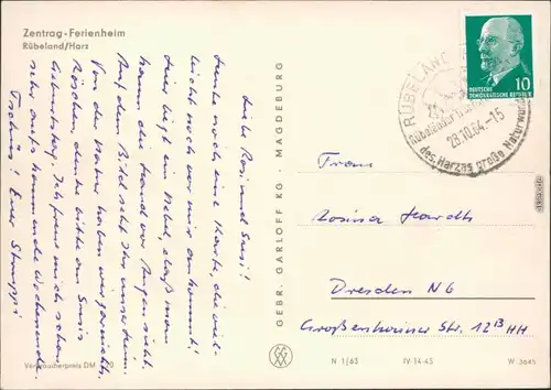 Ansichtskarte Rübeland Zentrag-Ferienheim 1964