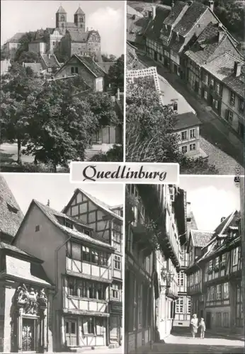 Ansichtskarte Quedlinburg Stiftskirche, Gasse, Fachwerkhäuser 1985