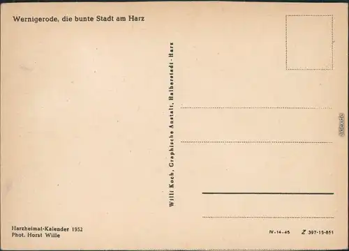 Ansichtskarte Wernigerode Panorama-Ansicht, Schloß 1952