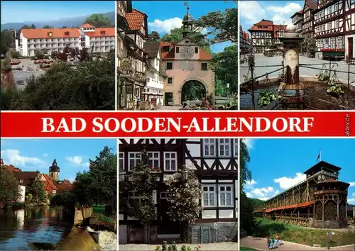 Ansichtskarte Bad Sooden-Allendorf Kirche, Brunnen, Fluss, Gradierwerk 1985