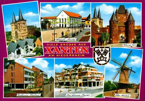 Ansichtskarte Xanten Dom, Markt, Klever Tor, Rathaus, Alte Mühle 1985