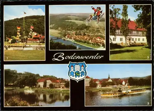 Ansichtskarte Bodenwerda Panorama, Fachwerkhaus, Dampfer, Brücke 1967