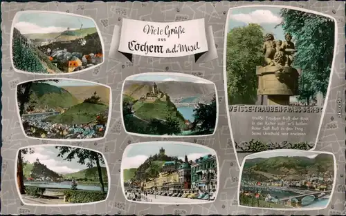 Ansichtskarte Cochem Kochem Panorama, Brunnen, Burg, Mosel, Brücke 1963