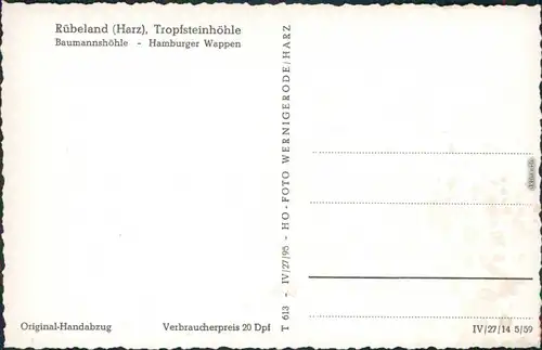 Ansichtskarte Rübeland Baumannshöhle - Hamburger Wappen 1959