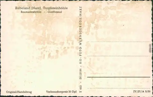 Ansichtskarte Rübeland Baumannshöhle - Goethesaal 1959