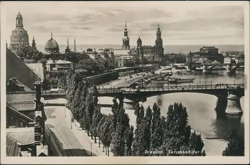 Ansichtskarte Innere Altstadt-Dresden Brühlsche Terrasse / Terassenufer 1950