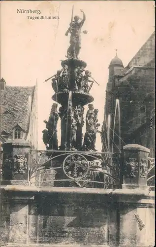 Ansichtskarte Nürnberg Partie am Tugendbrunnen 1909 