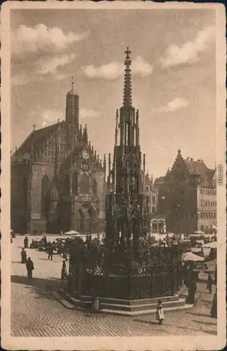 Ansichtskarte Nürnberg Marktplatz, Schöner Brunnen und Frauenkirche 1931 