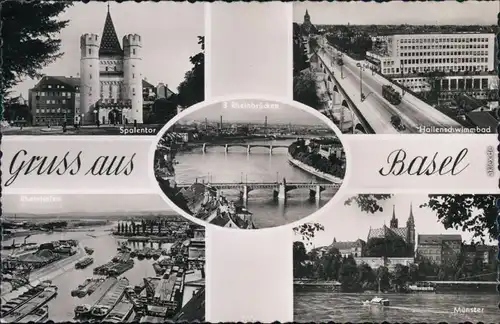 Ansichtskarte Basel 5 Bild: Stadt, Hafen, See Hallenschwimmbad 1958 