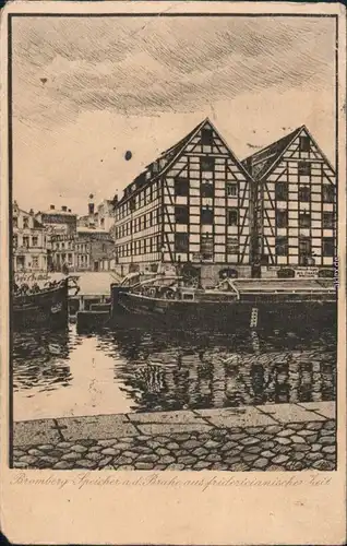 Ansichtskarte Bromberg Bydgoszcz Speicher an der Brahe 1923 