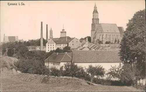 Ansichtskarte Kamenz Kamjenc Partie an der Stadt, Fabrikanlagen 1914 