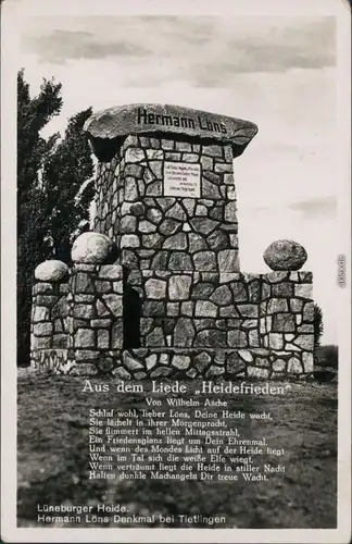 Tietlingen (Honerdingen)-Walsrode Hermann Löns Denkmal - Lied Heidefrieden 1934 