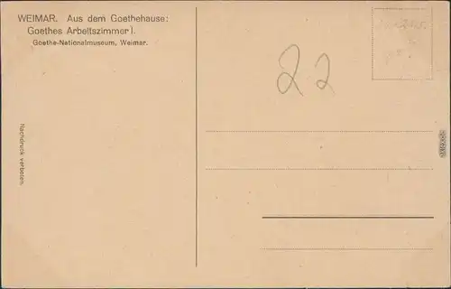 Ansichtskarte Weimar Goethes Gartenhaus - Arbeitszimmer 1928 