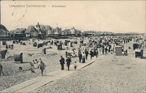 Ansichtskarte Swinemünde Świnoujście Hotels, Strandleben 1917 