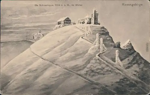 Ansichtskarte Krummhübel Karpacz Künstlerkarte, Schneekoppe im Winter 1915 