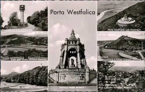Porta Westfalica Kaiser-Wilhelm-Denkmal, Fernsehturm, Weserlauf, Panorama 1959