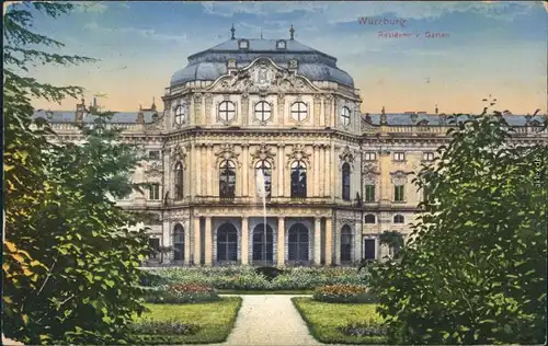 Ansichtskarte Würzburg Residenzschloß und Garten 1915
