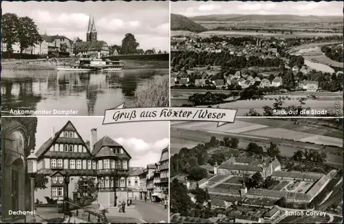 Ansichtskarte Höxter (Weser) Dampfer, Panorama, Dechanei, Schloß Corvey 1985