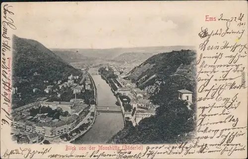 Bad Ems Panorama-Ansicht - Blick von der Mooshütte (Bäderlei) 1903