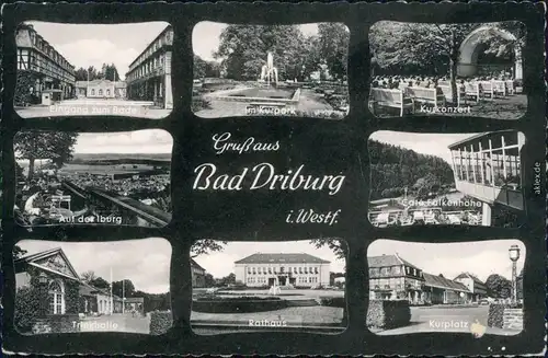 Ansichtskarte Bad Driburg Kurpark, Rathaus, Trinkhalle, Iburg, Café 1950