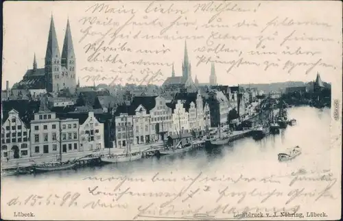 Ansichtskarte Lübeck Stadt, Promenade, Hafen - Schiffe 1899 