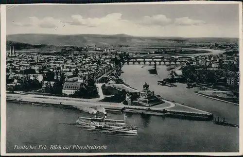 Ansichtskarte Koblenz Vogelschau - Dampfer Deutsches Eck 1956