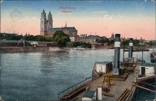 Ansichtskarte Magdeburg Elbpartie - Blick vom Dampfer 1919 