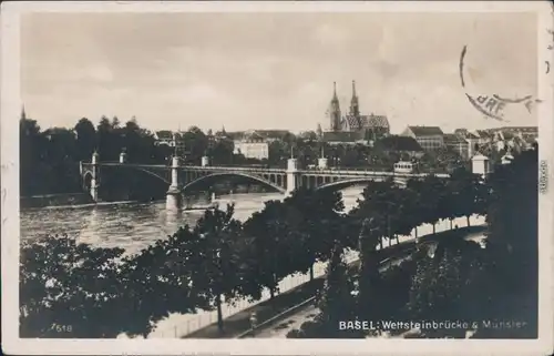 Ansichtskarte Basel Wettsteinbrücke und Münster 1929 