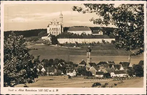 Ansichtskarte Neresheim Stadt und Abtei 1942 