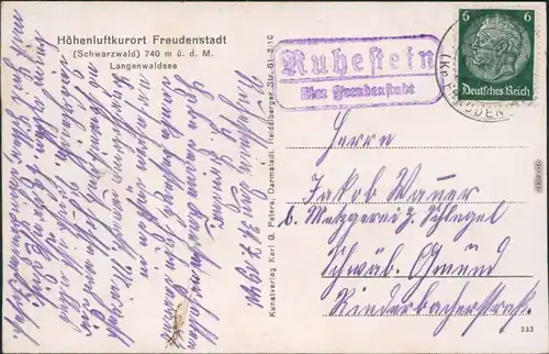 Ansichtskarte Freudenstadt Restauration - Langenwaldsee 1939 