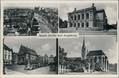 Ansichtskarte Augsburg Dom, Weberhaus, Totale und Theater 1935 