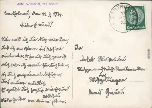 Ansichtskarte Neresheim Straßenpartie - Stadt - Abtei Neresheim 1934 