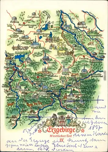 Ansichtskarte Sayda Karte vom Erzgebirge und dem Umland g1959