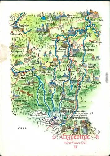 Ansichtskarte Scheibenberg Karte vom Erzgebierge und dem Umland g1972