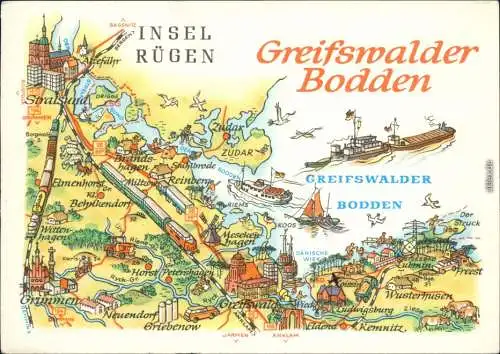 Ansichtskarte Greifswalder Bodden - Landkarte A. Hoppe 1978