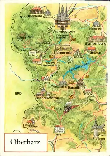 Ansichtskarte Wernigerode Landkarten AK - Stolberg 1987