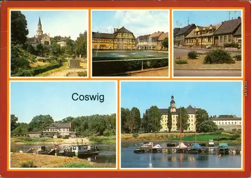 Coswig LK Meißen Teilansicht, Markt, Gaststätte "Goldene kugel", Elbfähre g1986