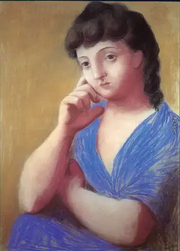  Künstlerkarte: Gemälde v. P. Picasso "Frau mit aufgestütztem Ellbogen" 1921