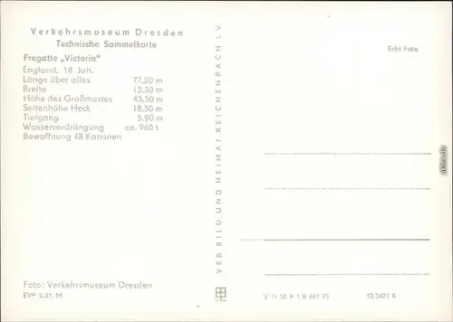 Ansichtskarte Dresden Verkehrsmuseum/Johanneum - Fregatte "Victoria" 1970