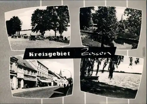 Ansichtskarte Zossen Strandbad, Teich, Kirche, Straße, See 1973