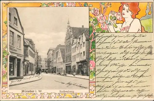 Münster Straßenpartie - Rothenburg - Jugenstil Künstlerkarte 1906 