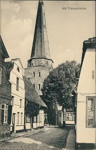 Ansichtskarte Travemünde-Lübeck Straßenpartie, Kirche 1913 