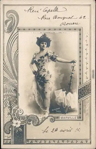 Ansichtskarte  Frau, Kleid - Mode Marville - Jugenstil 1901 