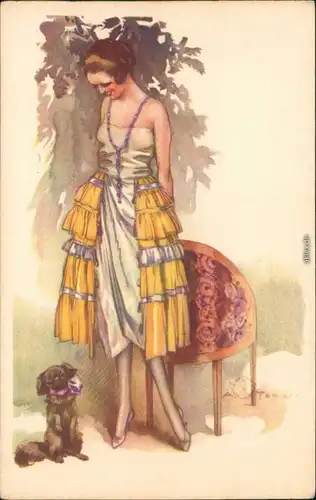 Ansichtskarte  Mode, Zeitgeschichte - Frau im Kleid (Künstlerkarte) 2 1928