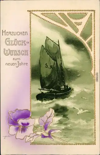 Ansichtskarte  Neujahr - Künstlerkarte - Jugendstil 1909 Goldrand