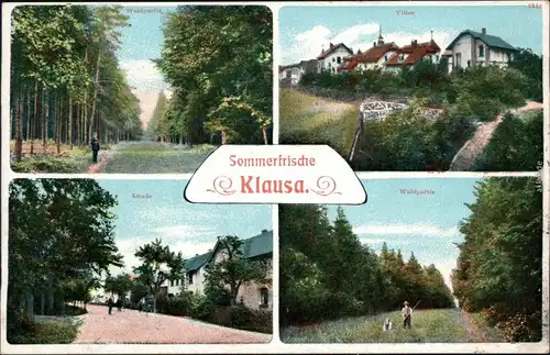 Ansichtskarte Klausa-Nobitz 4 Bild: Umland, Straße und Villen 1915 